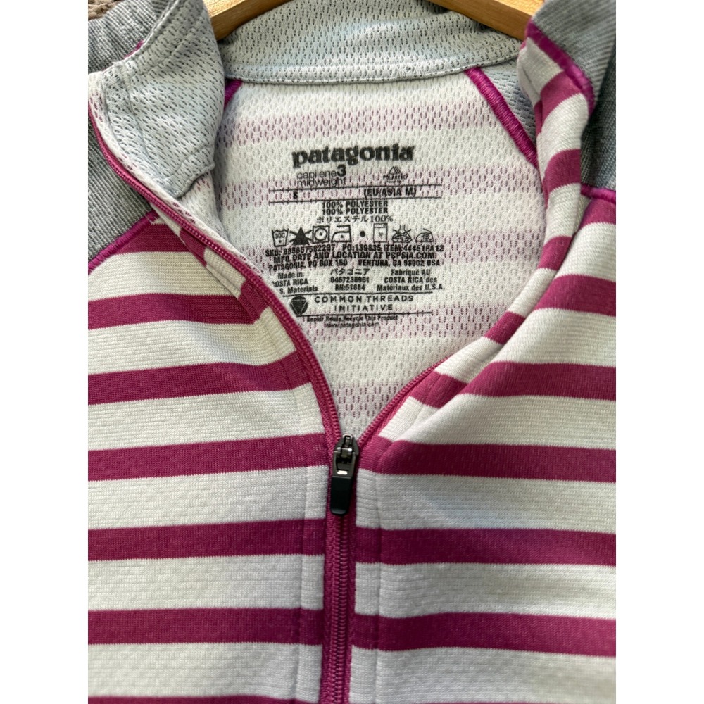 Patagonia Capilene 3 Midweight Quarter Zip Pullover Women Small Pink Stripe Gray - Picture 2 of 8